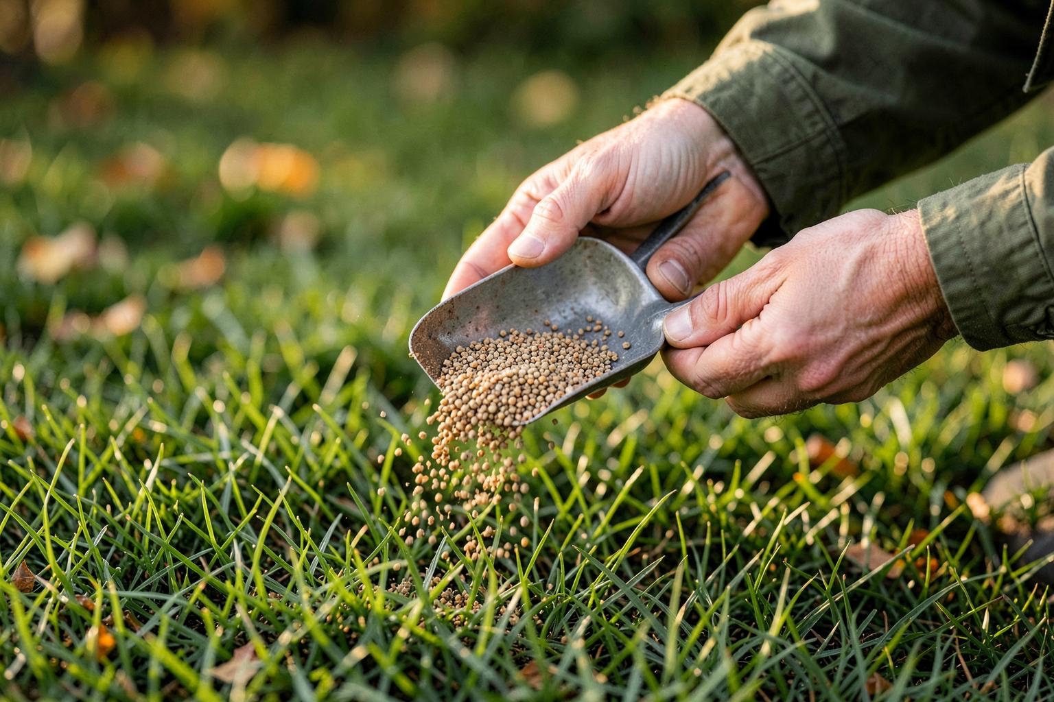 Herbstdünger wird für die gleichmäßige Ausbringung vorbereitet